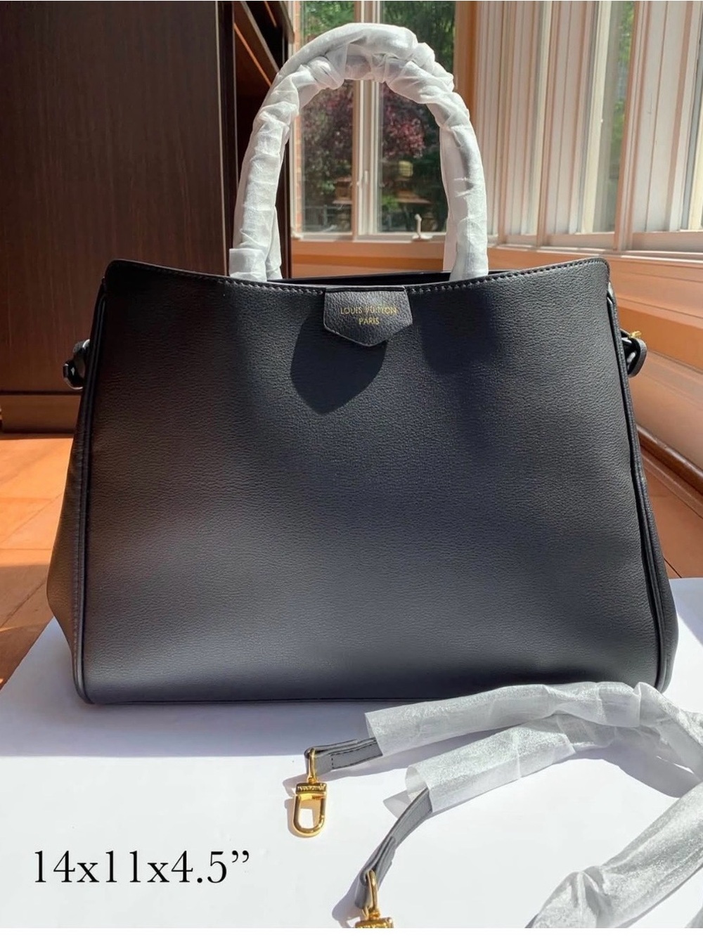 Black Leather Satchel with Gold Hardware